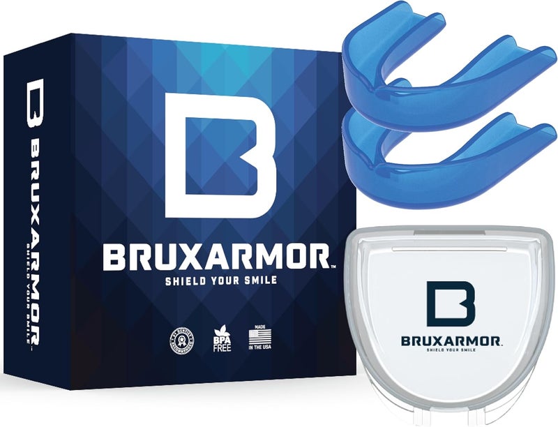 CUSTMBITE BruxArmor Nightguard - Bruxism Mouth Guard for Bruxism Relief and Grinding Relief, Professional Custom Fit Brux Night Guard, 2 Pack (Blue) - Image 1